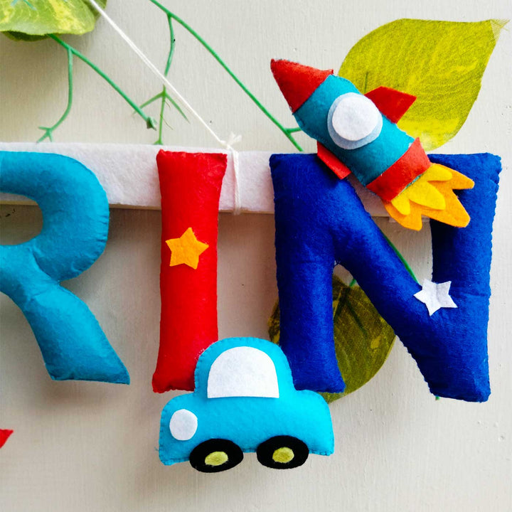 Personalized Transport Theme Felt Kids Name Plate