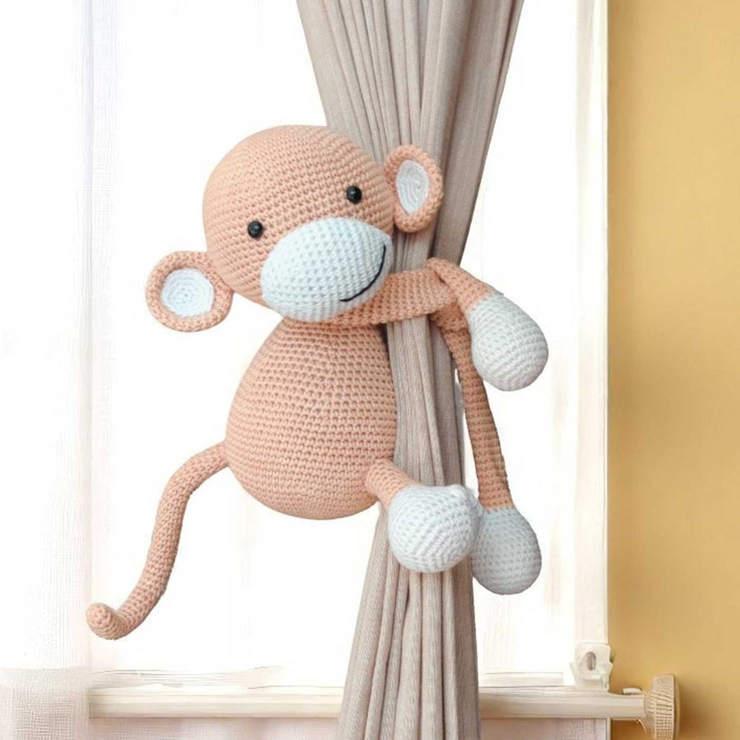 Handmade Crochet Monkey Curtain Tie for Newborns