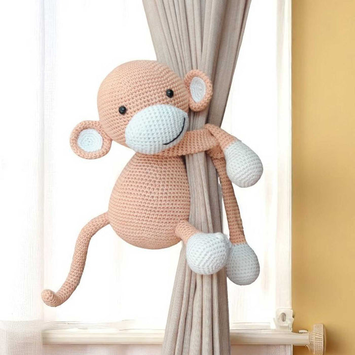 Handmade Crochet Monkey Curtain Tie for Newborns