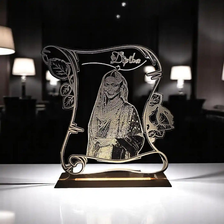 Photo Personalized Engraved Rose Theme Acrylic Table Lamp