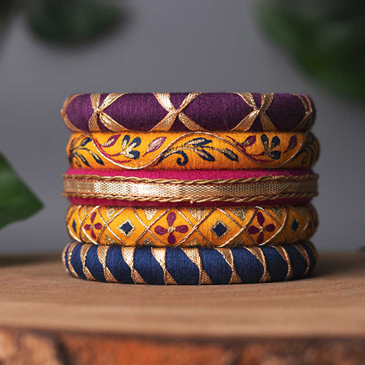 Multicolor Handcrafted Elegant Gotta Patti Bangles | Set of 5