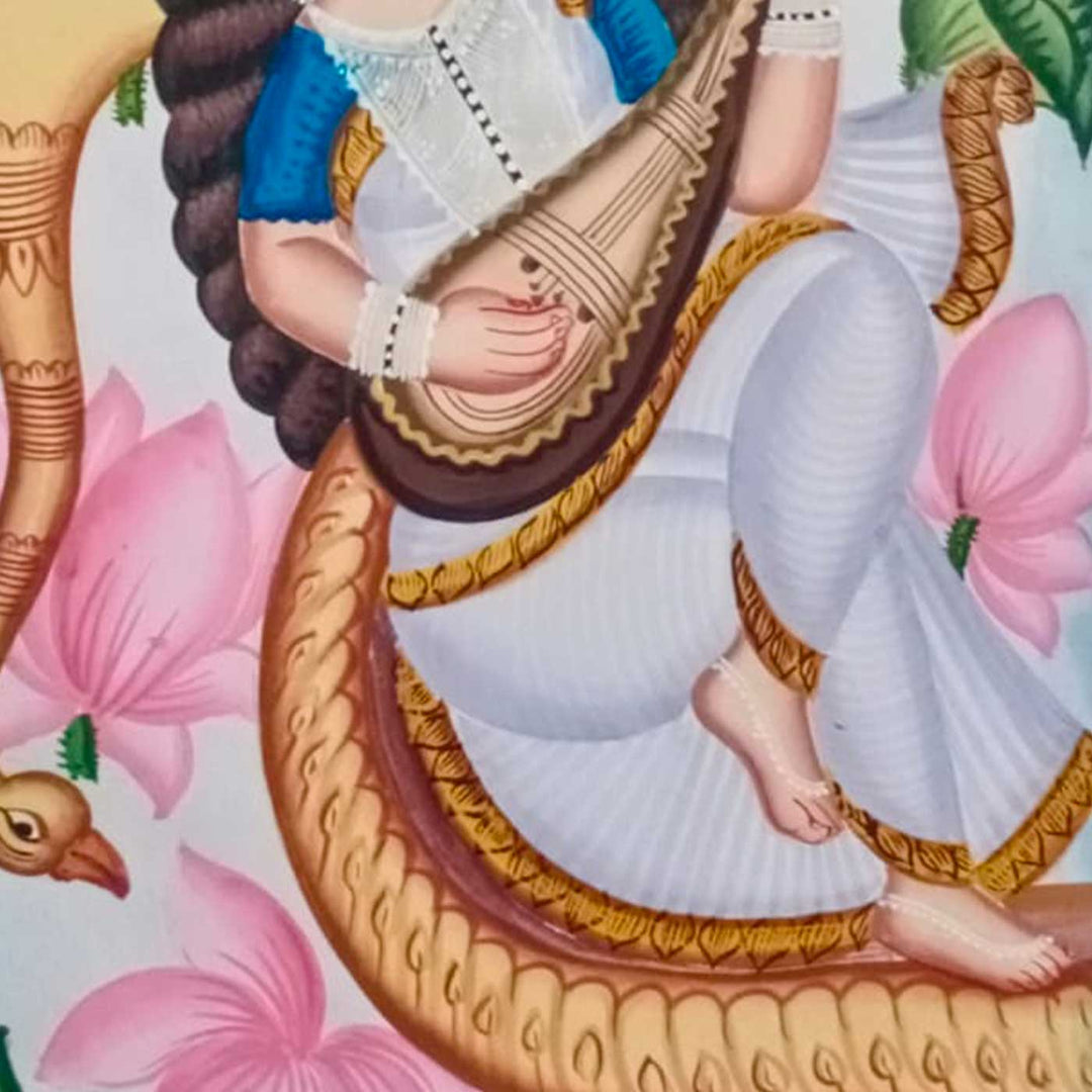 14 x 22 Inch | Veena Vahini | Original Hand Painted Kalighat Painting | Natural Colors On Paper
