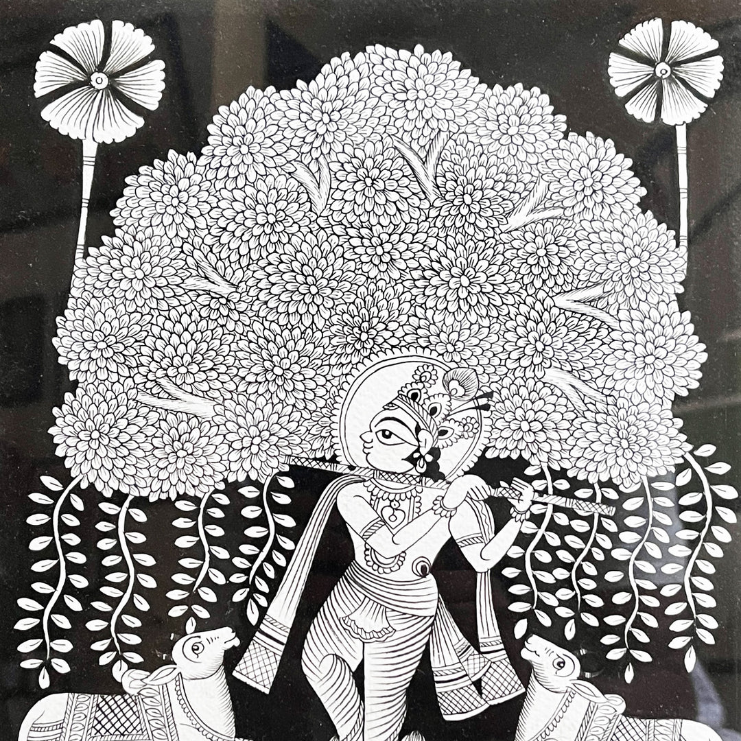 15 X 11 Inch | Krishna with Cows Paper Phad Painting