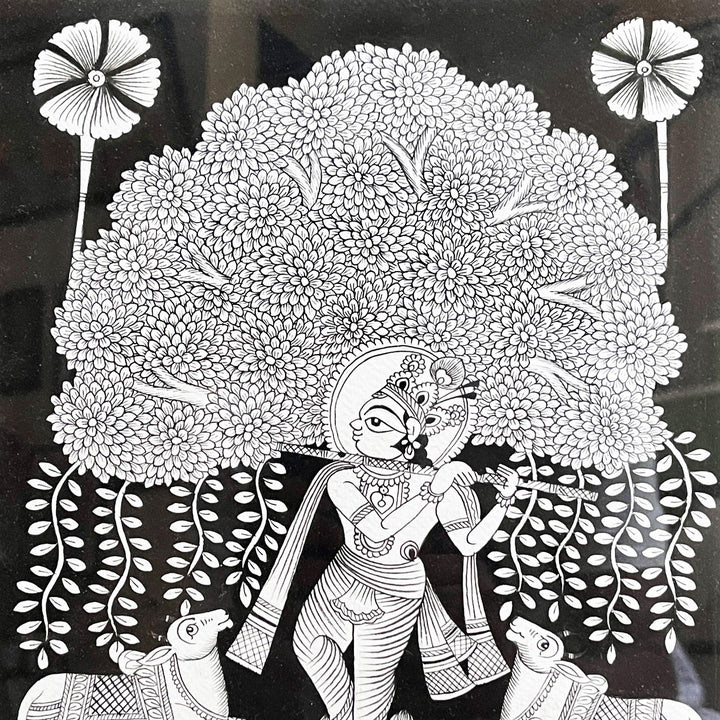 15 X 11 Inch | Krishna with Cows Paper Phad Painting