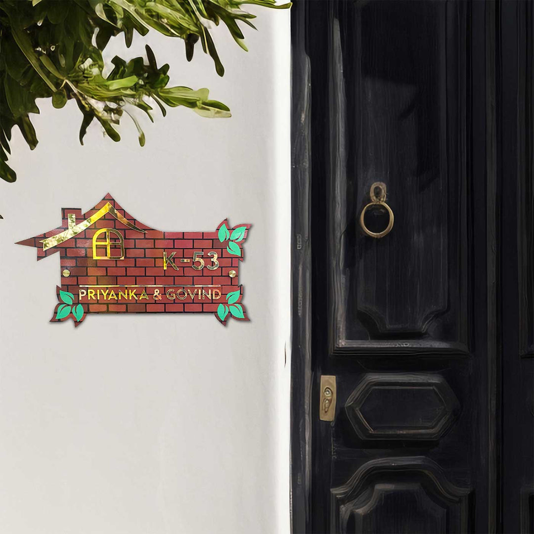 Personalized Brick Home MDF Wood Name Plate
