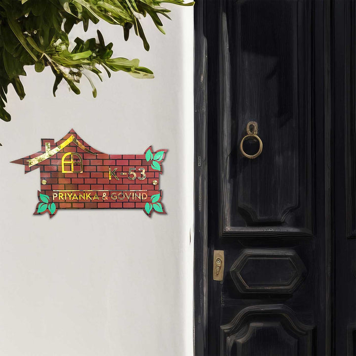 Personalized Brick Home MDF Wood Name Plate