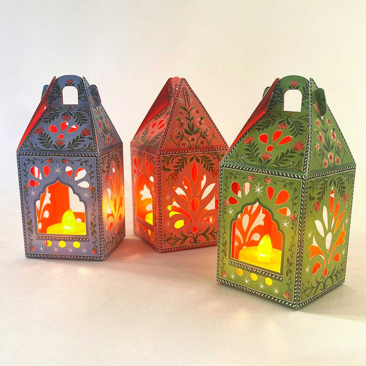 Handmade DIY Lantern Design Paper Tealight Holder With Electic Tealights | Set Of 6