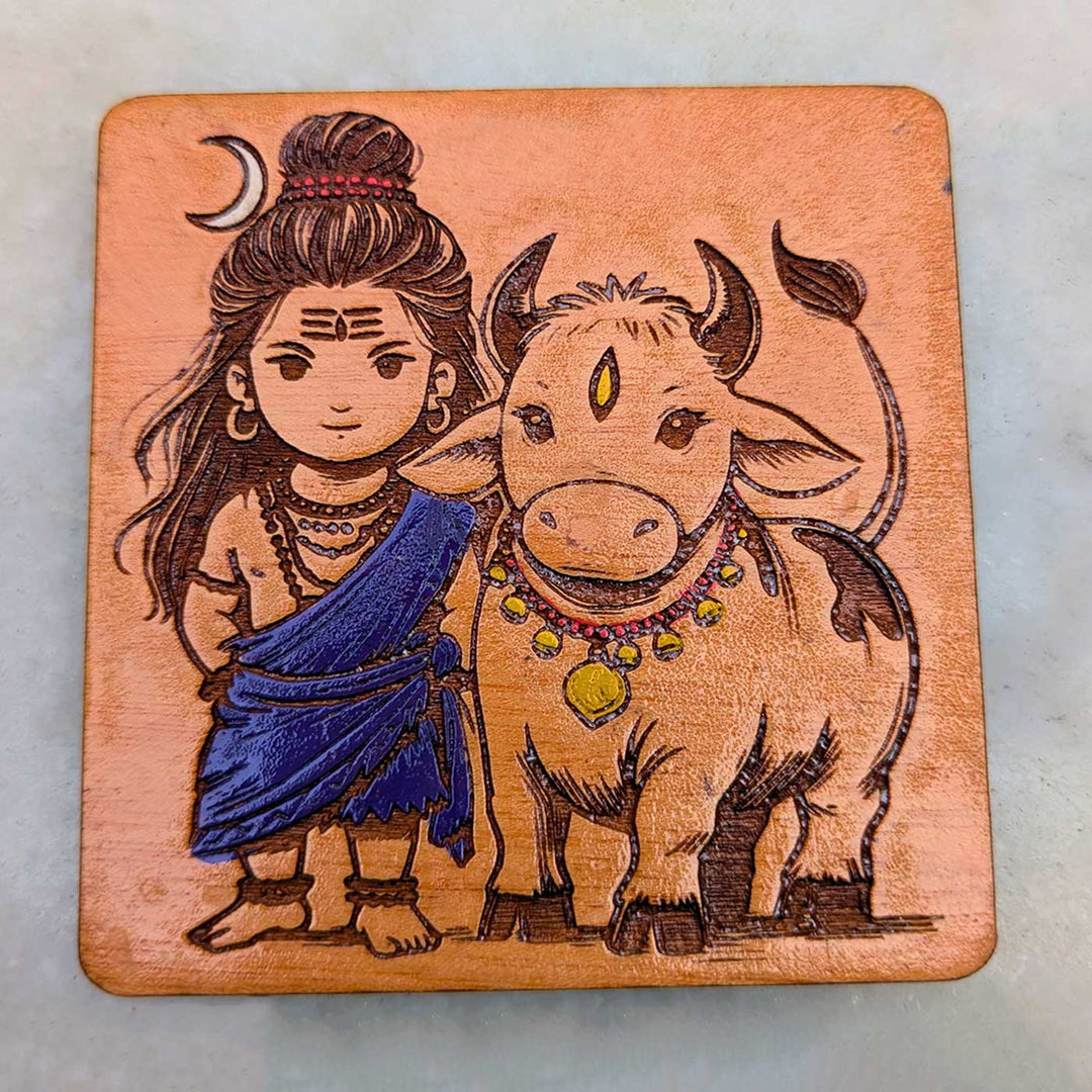 Engraved & Hand-Painted Lord Shiva Mahogany Wood Fridge Magnet