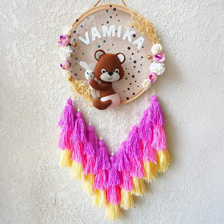 Personalized Teddy Theme Kids Name Plate With Tassels
