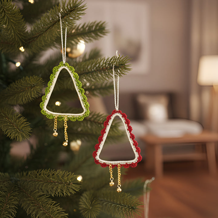 2 Pc | Handmade Red & Green Ornaments For Christmas Decoration