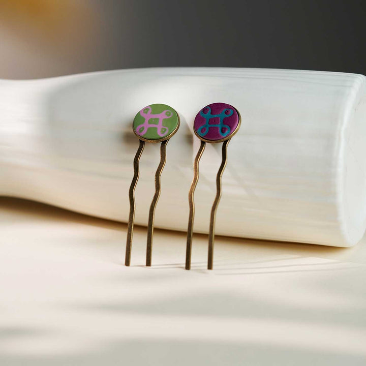 Handmade Polymer Clay Charukesi Kolam Hair Pins | Set Of 2