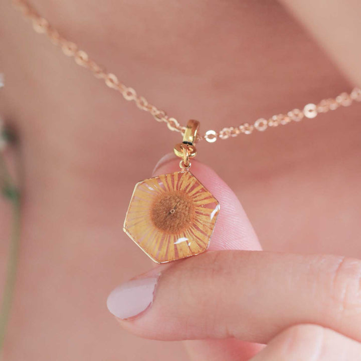 Handmade Preserved Flower Himalayan Aster Brass Necklace
