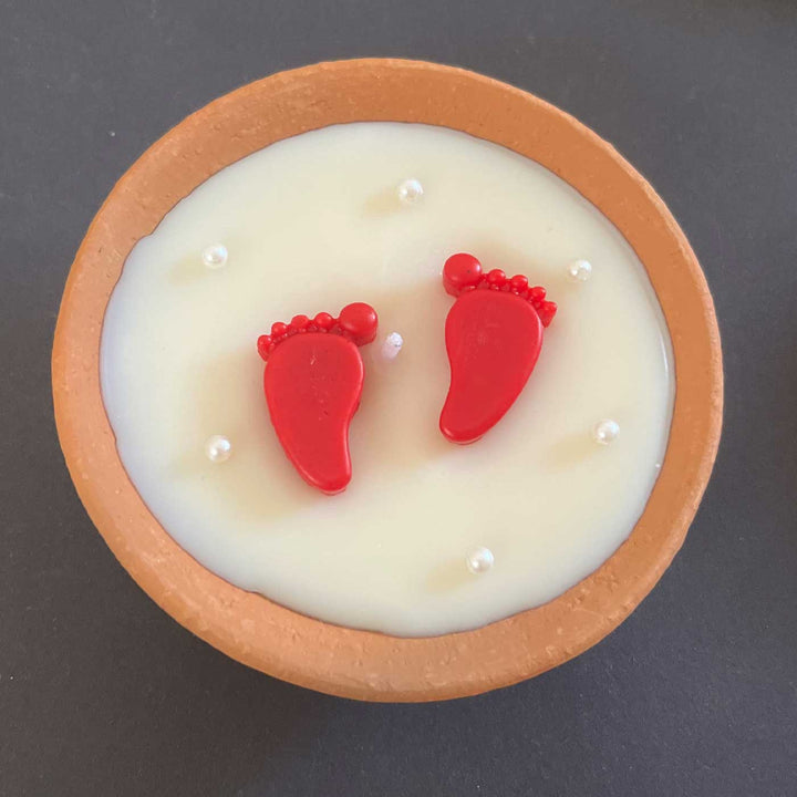 Handmade Laxmi Charan Terracotta Urli Soy Wax Candle