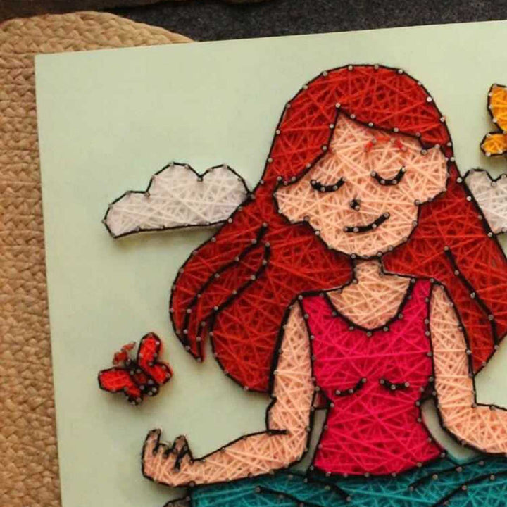 Handmade String Art Yoga Lady Illustration MDF Decorative Plaque