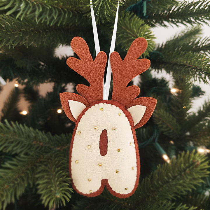 Personalized Felt Reindeer Theme Initial Ornament For Christmas Tree Decoration