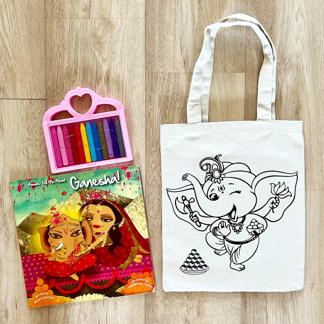 DIY Colour It Yourself Dancing Ganesha Cotton Kids Tote Bag