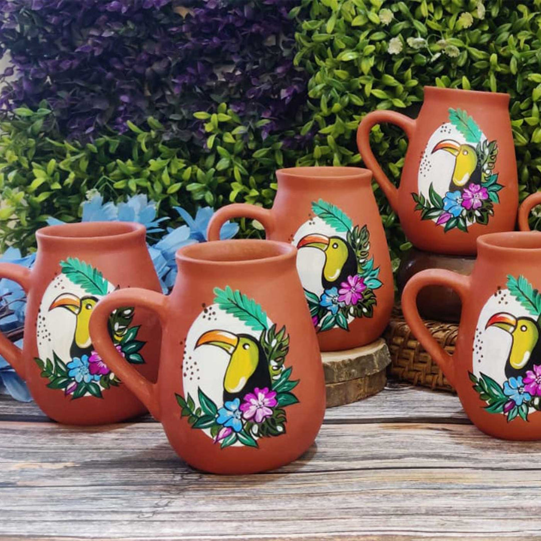 Hand-Painted Enlgish Ivy Bird Theme Terracotta Mug