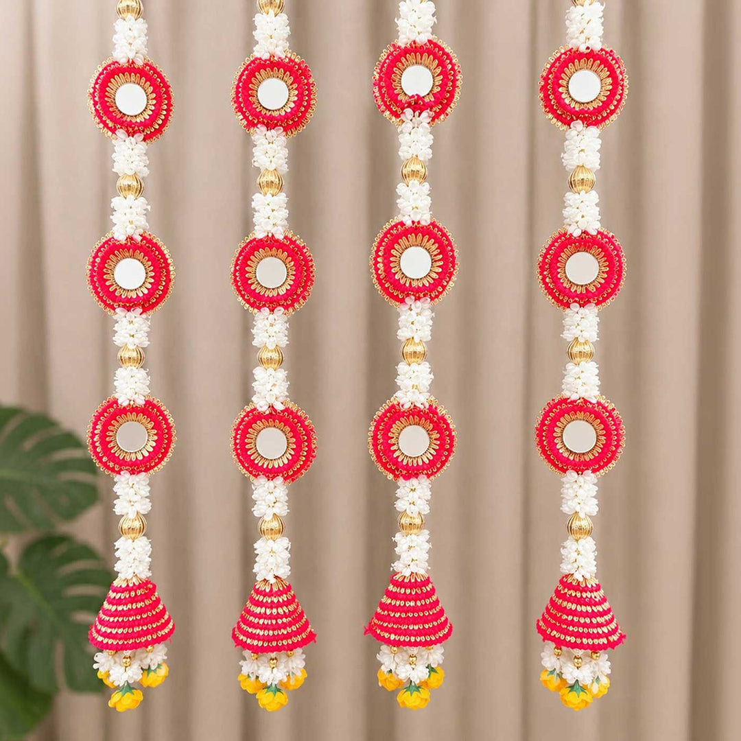 Handcrafted Mirror Tassels & Mirror Work Door Hangings With Top Loop For Festive Decor