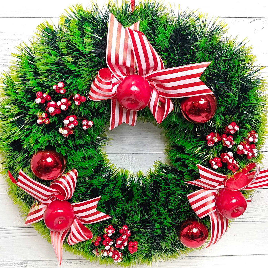 Handmade Cherry Bow Orchard Plastic Wreath