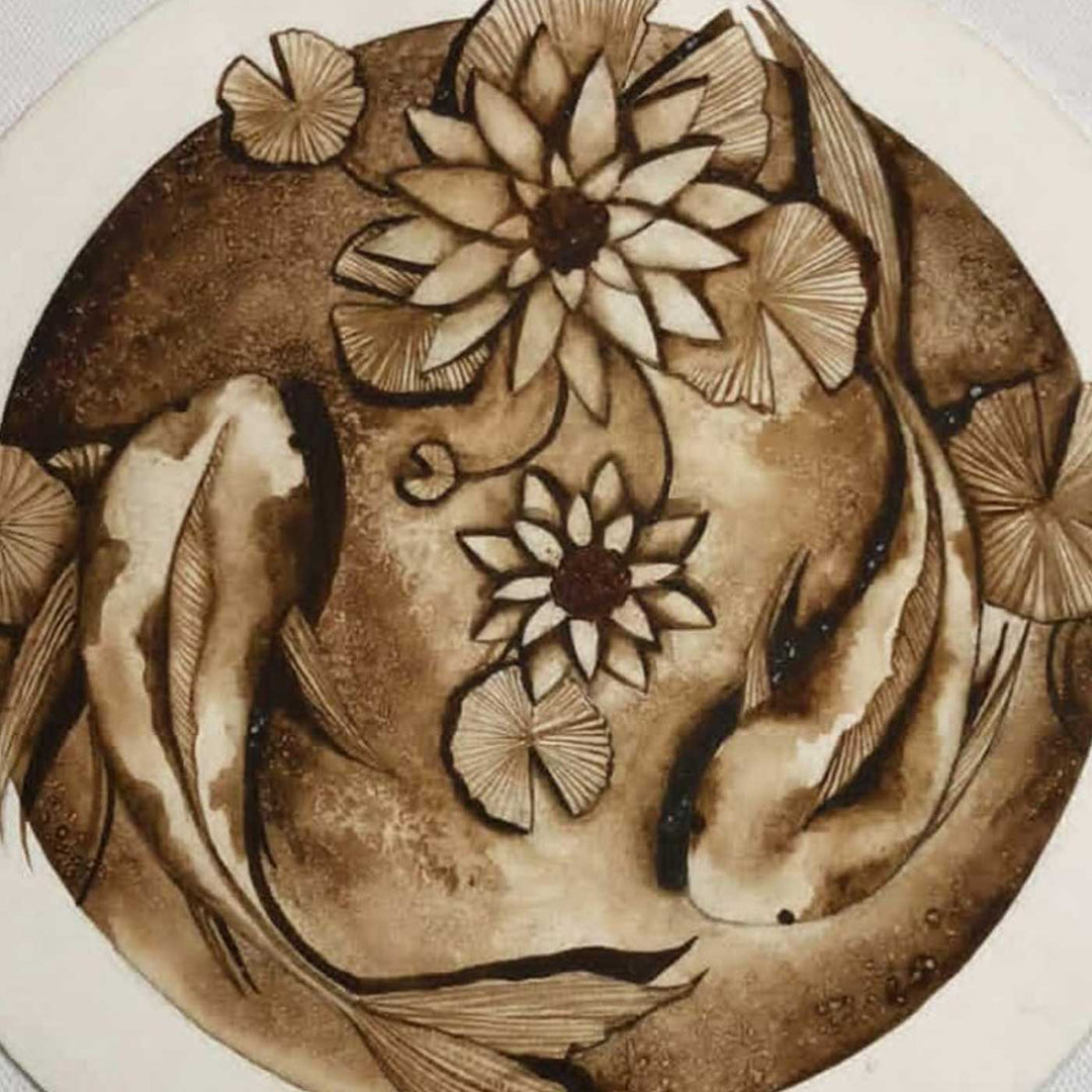 7.8 x 7.8 Inch | Handmade Paper Circle Serene Coffee Painting