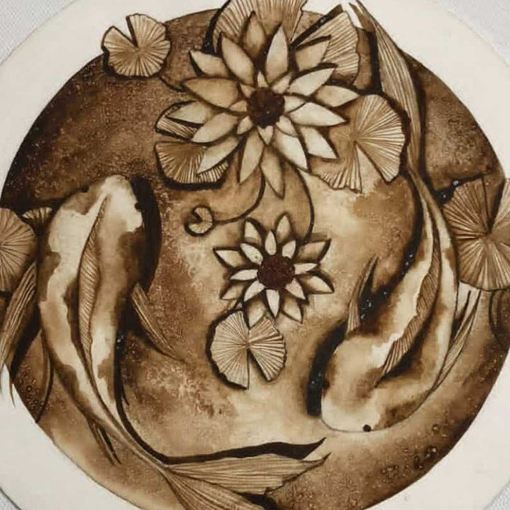 7.8 x 7.8 Inch | Handmade Paper Circle Serene Coffee Painting