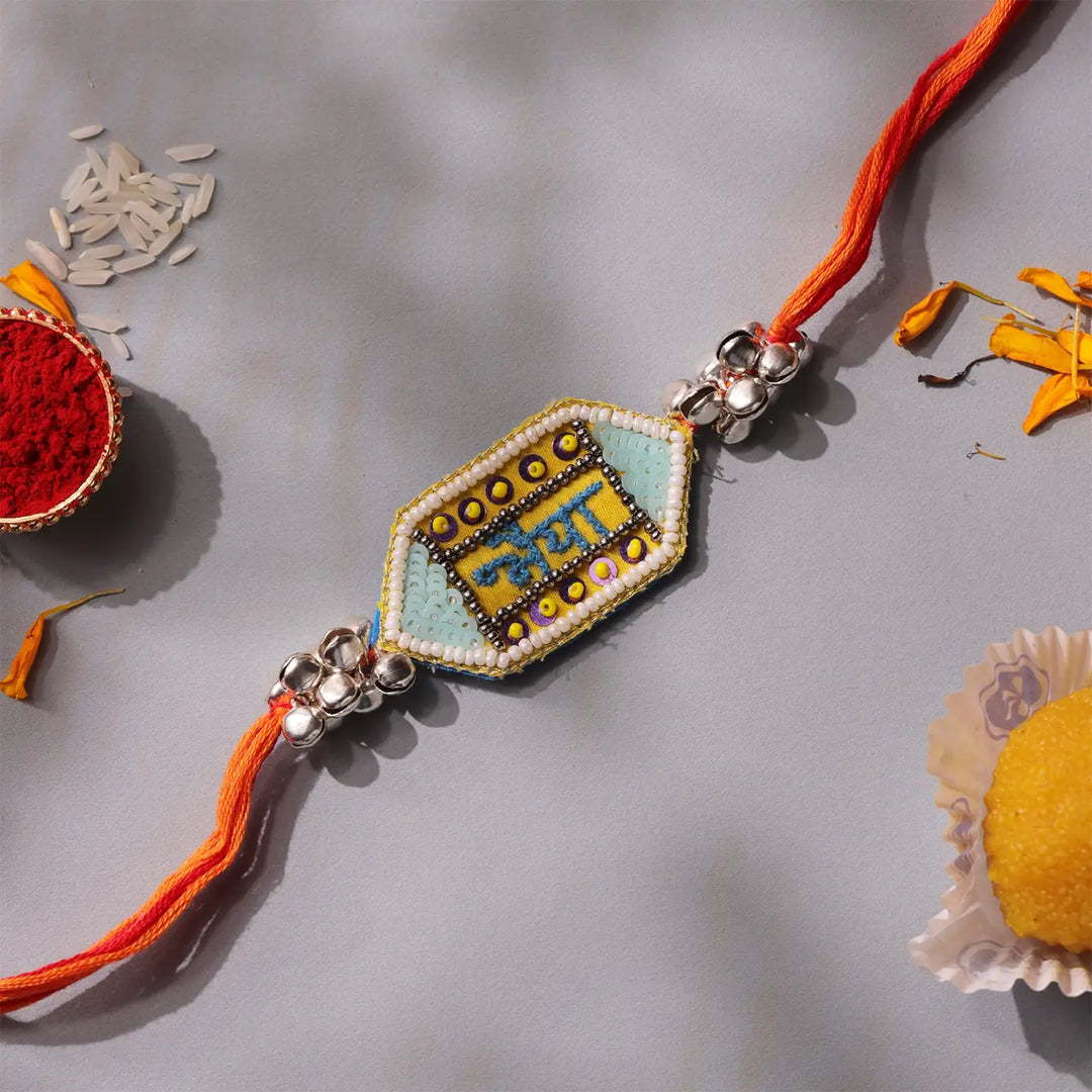 Handmade Beaded Bhaiya Rakhi With Roli Chawal