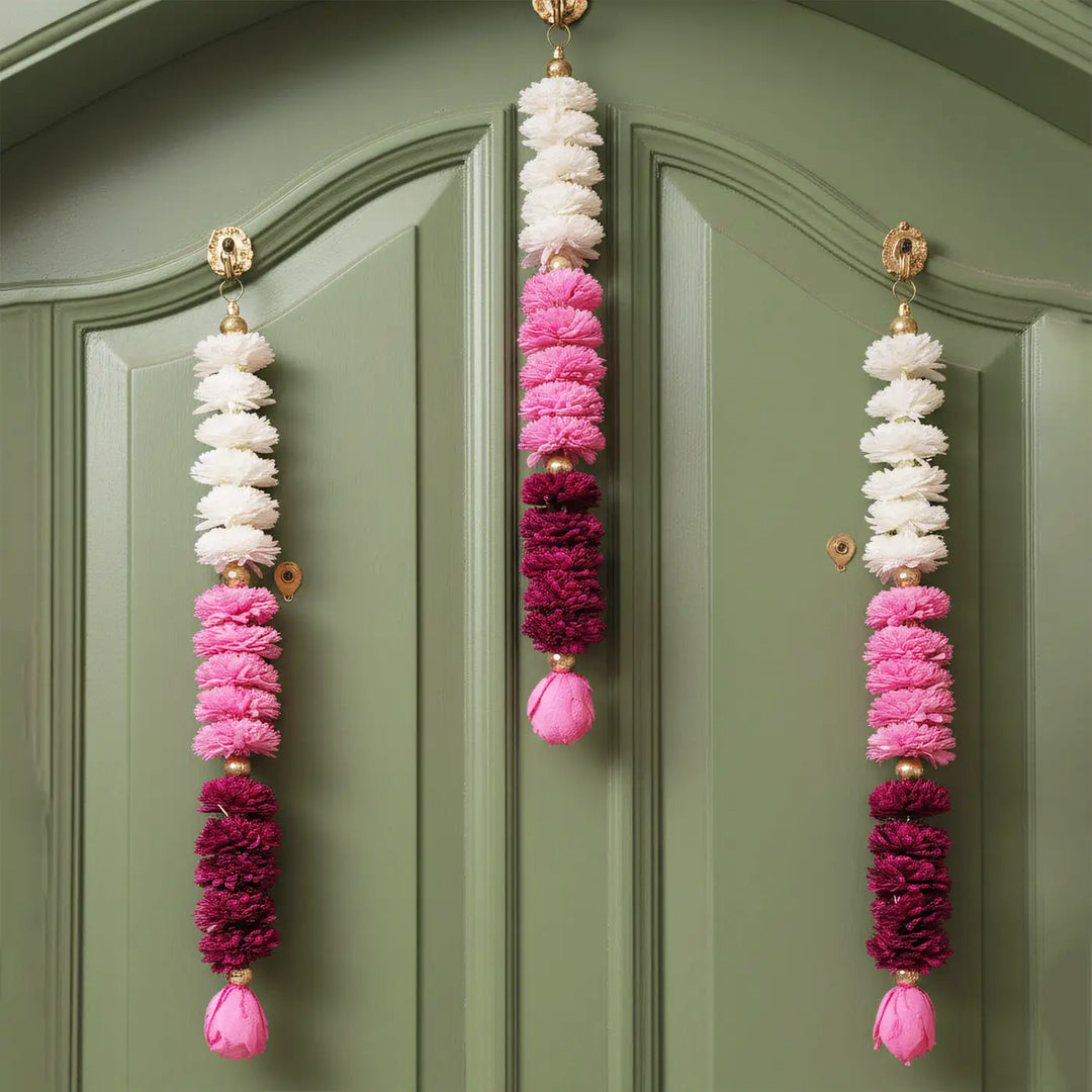 Handmade Pink Mirage Shola Flower Hangings | Set Of 3