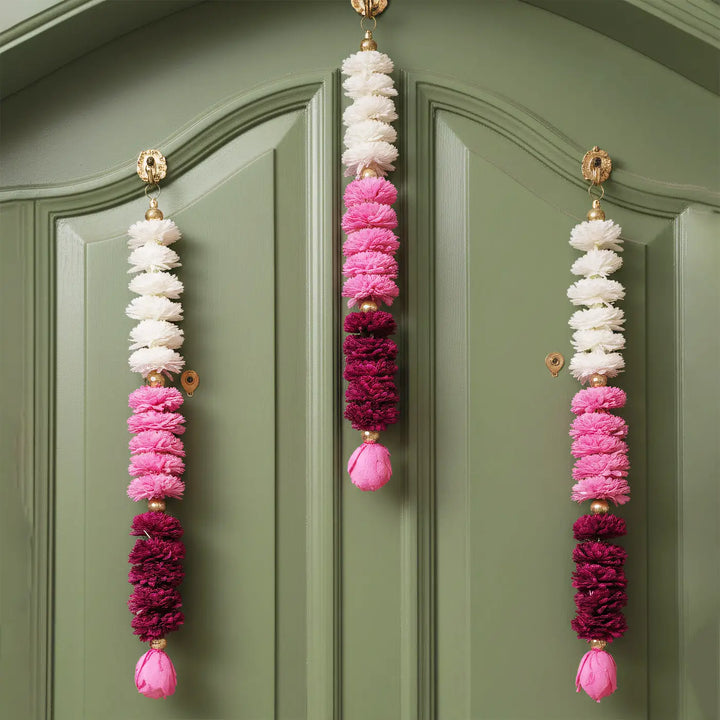 Handmade Pink Mirage Shola Flower Hangings | Set Of 3