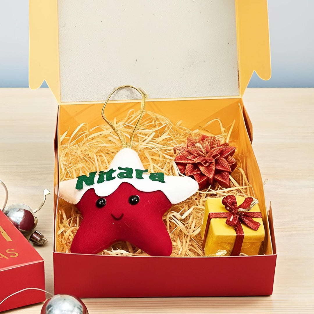 Personalized Christmas Gift Hamper | Includes 1 Ornament, 1 Gift Box Candle, 1 Floral Candle