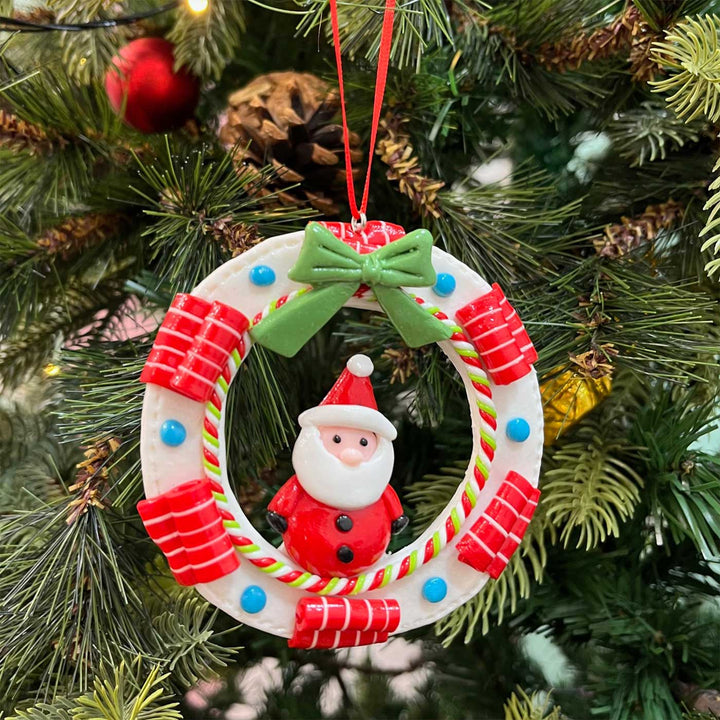 Handmade Wreath Clay Ornaments For Christmas Tree Decoration | Set Of 3
