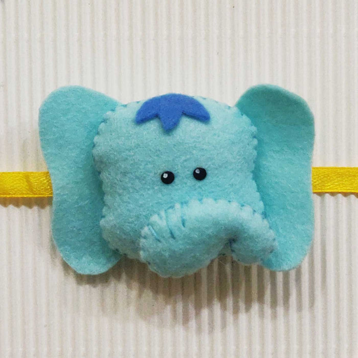 Handmade Elephant Theme Felt Kids Rakhi With Roli Chawal 10 - Close-up Front View