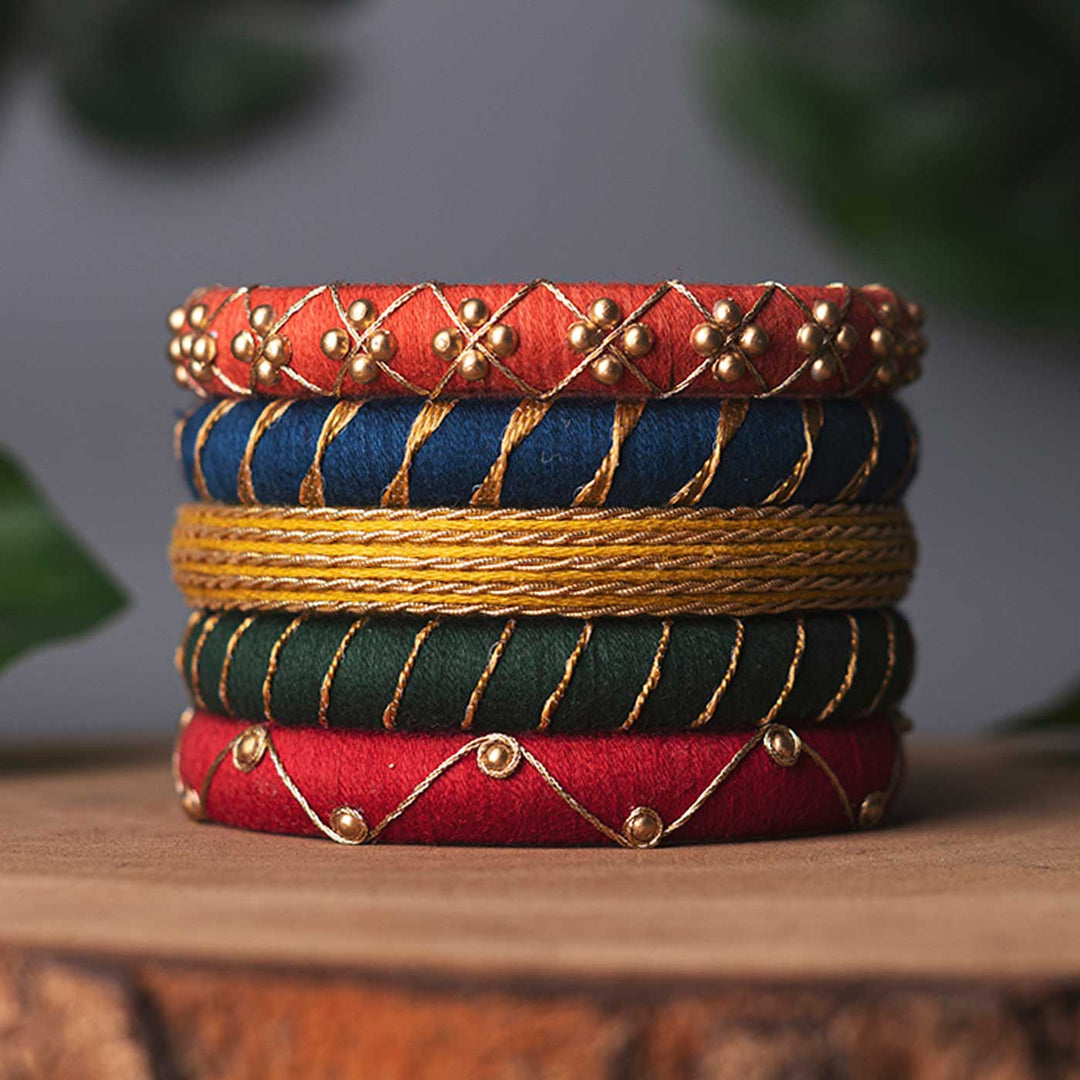 Multicolor Handcrafted Elegant Gotta Patti Bangles | Set of 5