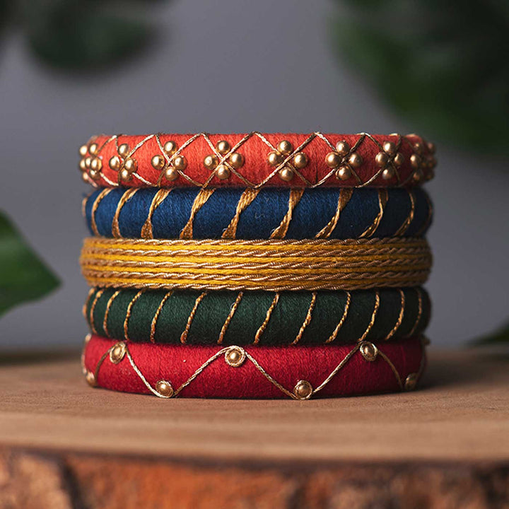 Multicolor Handcrafted Elegant Gotta Patti Bangles | Set of 5