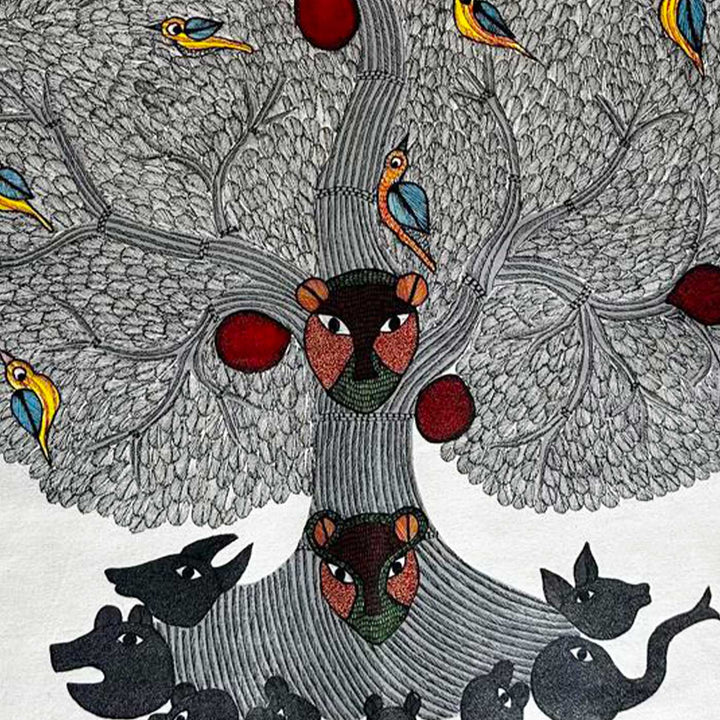 24 x 36 Inch | Guardians of the Forest | Original Hand Painted Tribal Gond Art Painting | Acrylic Paints On Paper