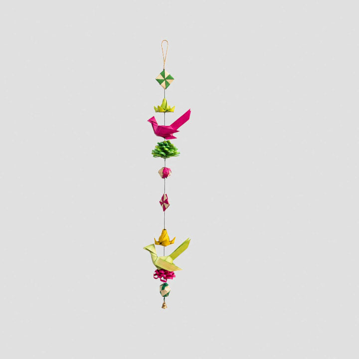 2 Pc | Handcrafted Palm Leaf Lotus & Parrot String Hanging With Bells