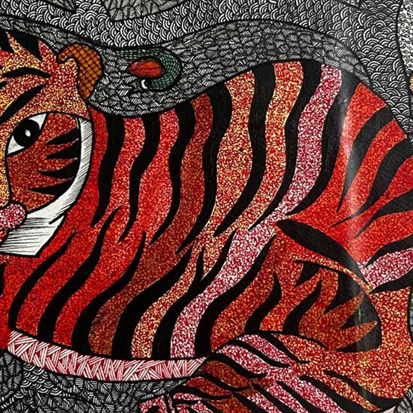 Buy 15 x 22 Inch | Tiger & Birds | Original Hand Painted Tribal