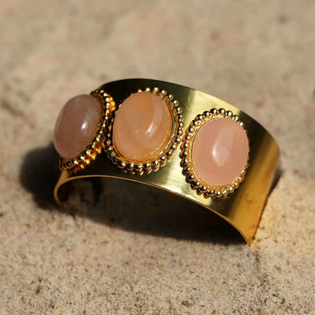 Statement Rose Quartz & 18k Gold Plated Brass Ponytail Cuff Hair Tie