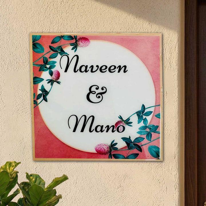 Personalized White & Peach Floral Resin Name Plate