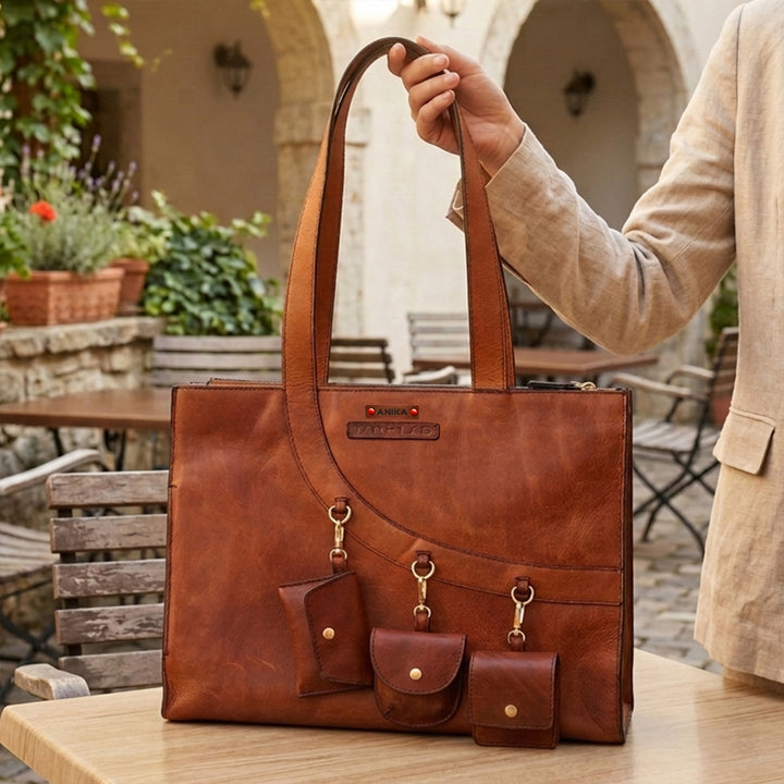 Personalized Large Brown Monica Leather Tote Bag