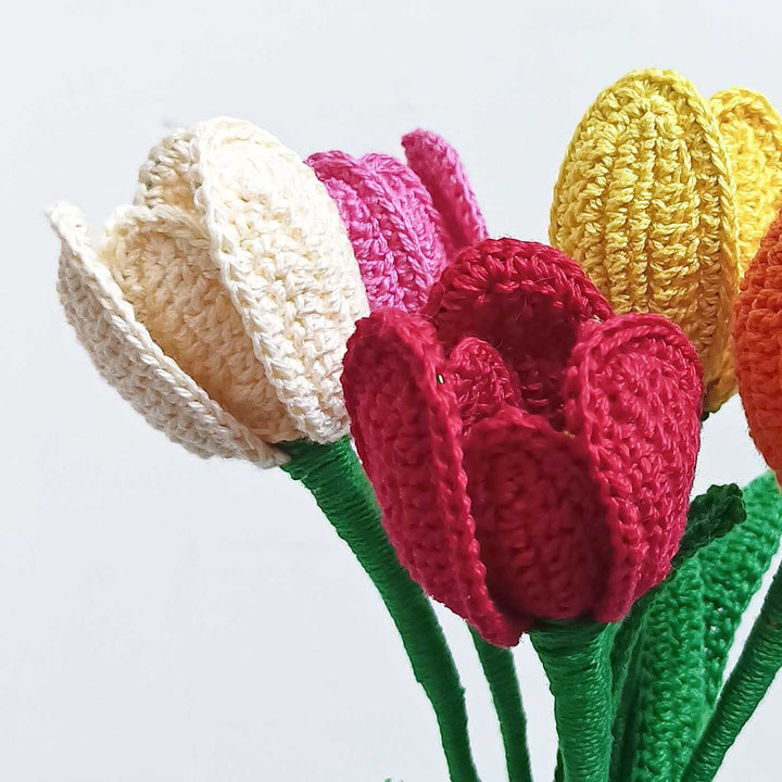 Handmade Crochet Colourful Tulips Cotton Flower Bouquet