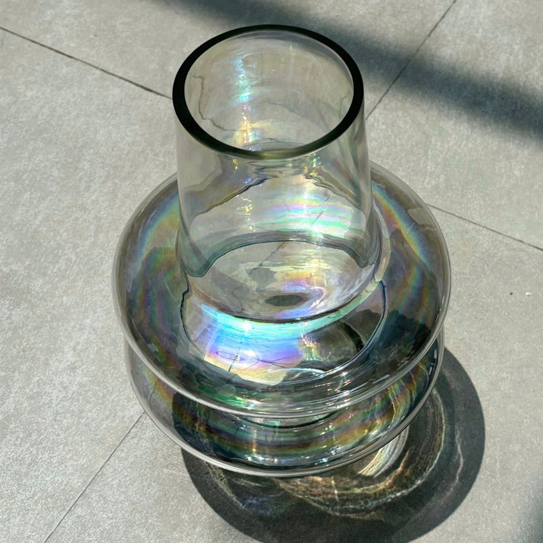 Handmade Iridescent Ripple Glass Vase | 12 inch