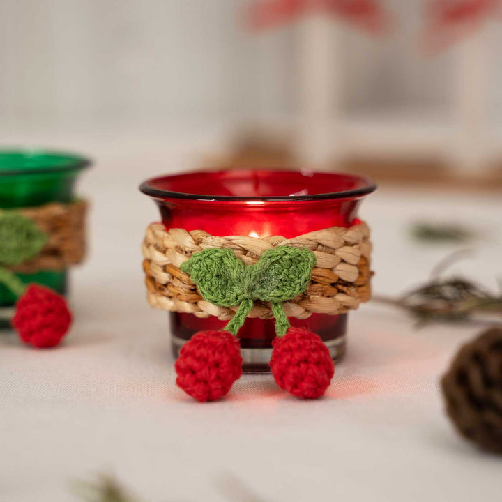 Handmade Cherry Glass Tea Light Holder | Set Of 2