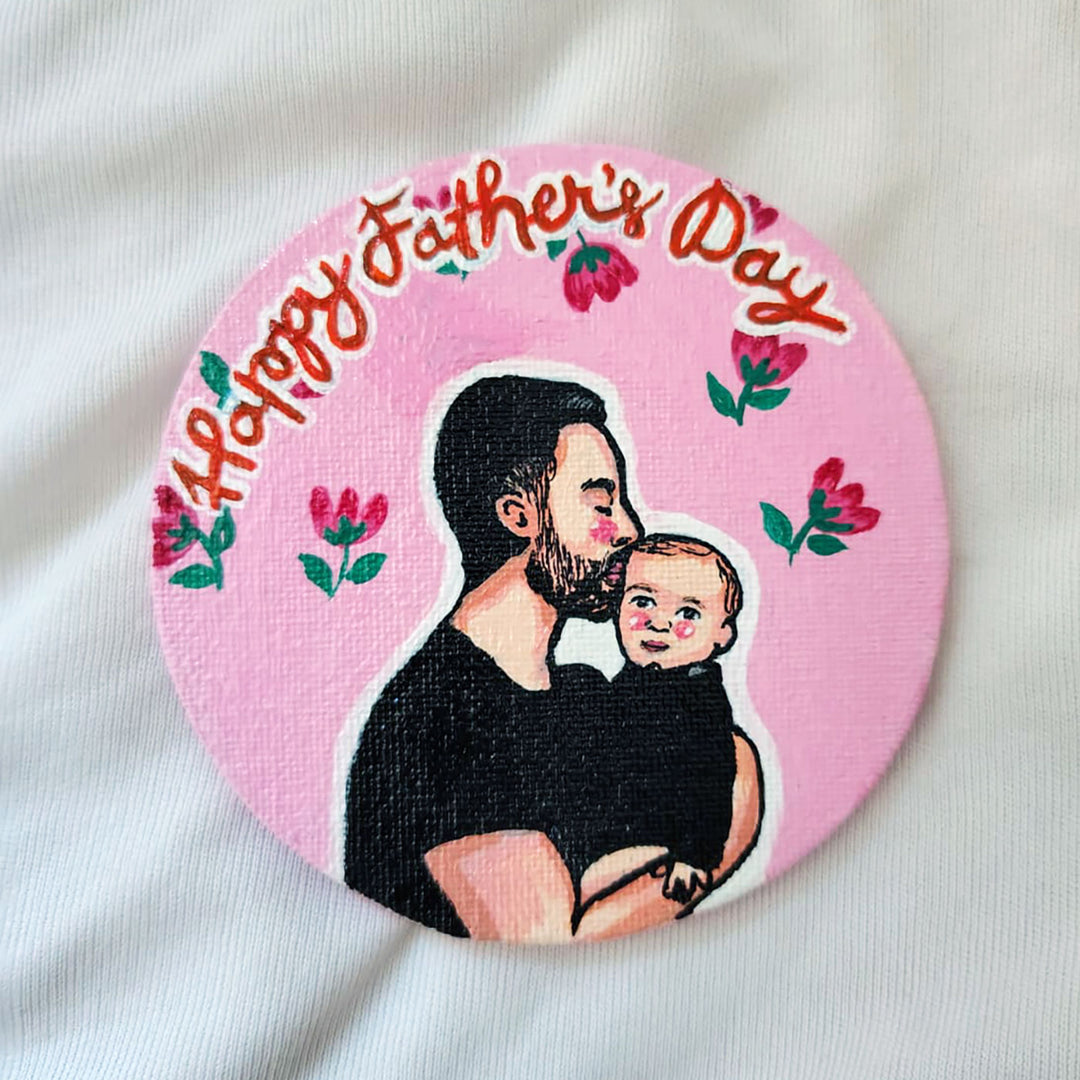 Photo Personalized Hand-Painted Father And Son Theme Canvas Fridge Magnet