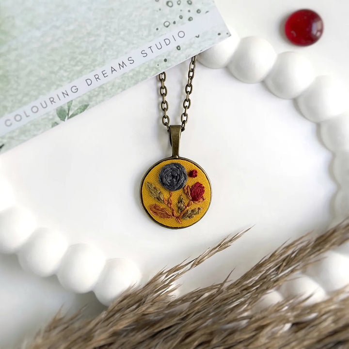 Hand Embroidered Mustard Meadow Antique Finish Necklace