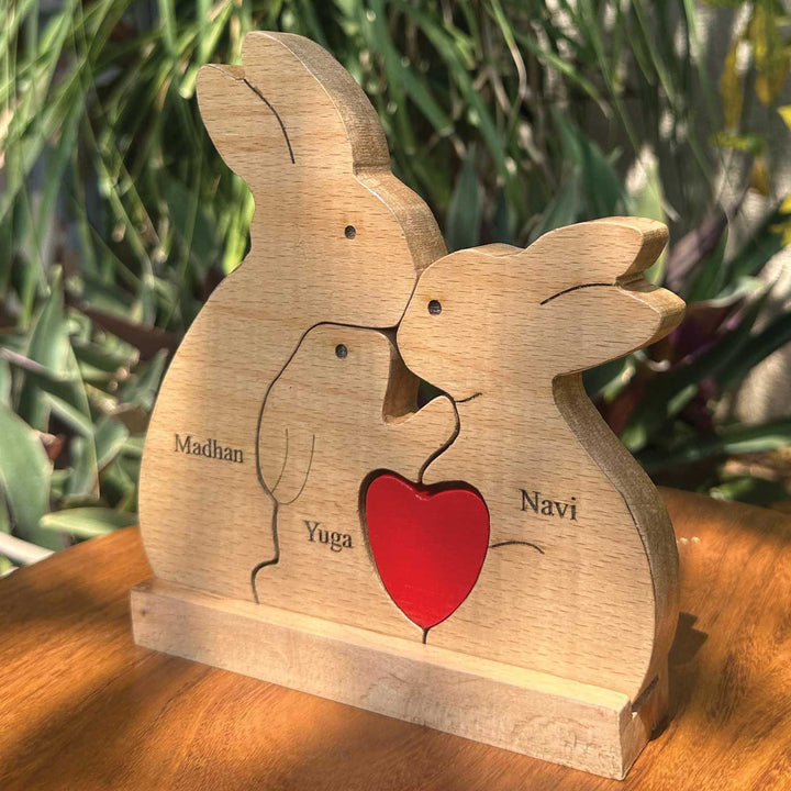 Personalized Rabbit Family Of 3 Wooden Figurine