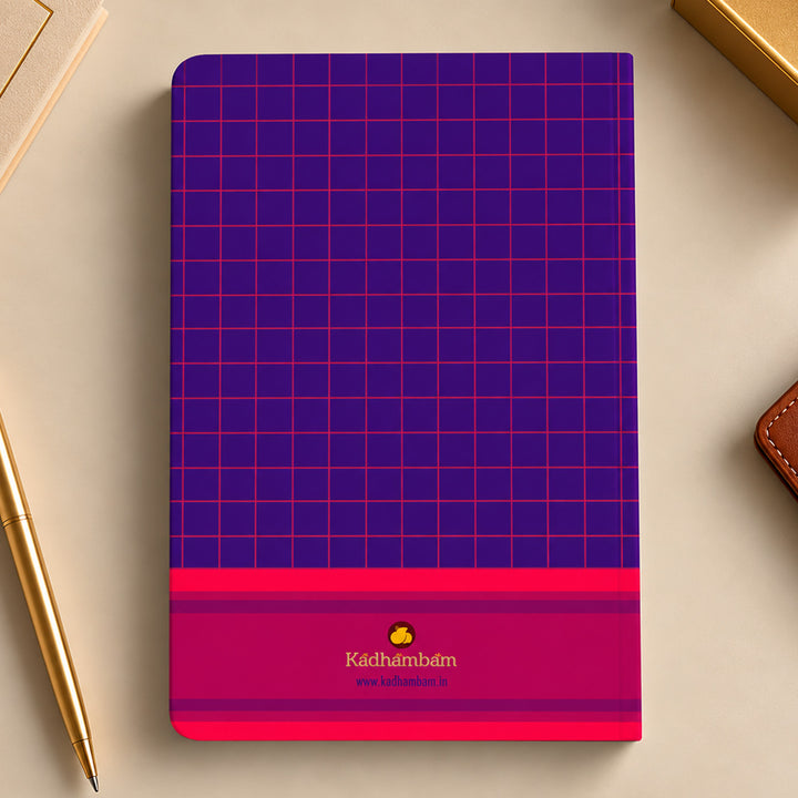 Purple-Pink Checkered A5 Journal With Kanchipuram Weaves Heritage Cover For Festive Gifting