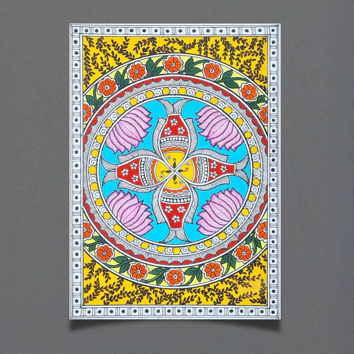 8 x 5 Inch | Kamal Jalchakra | Original Hand Painted Madhubani Painting On Paper