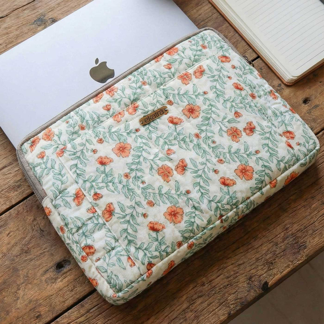 Handmade Sustainable Orange Flower Laptop Sleeve