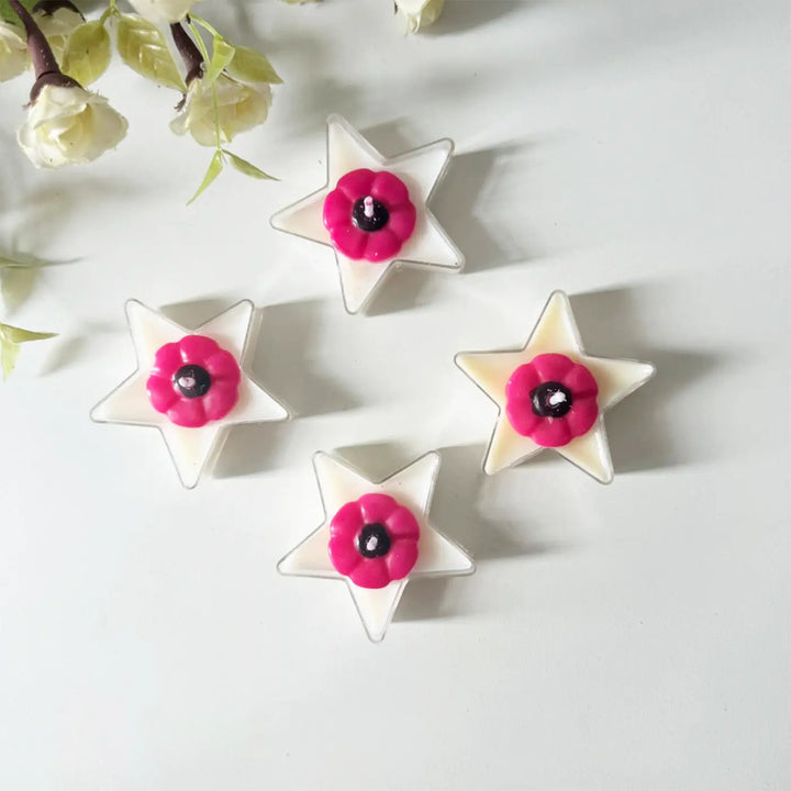 Handmade Pink Floral Star Shaped Soy Wax Candles | Set Of 4