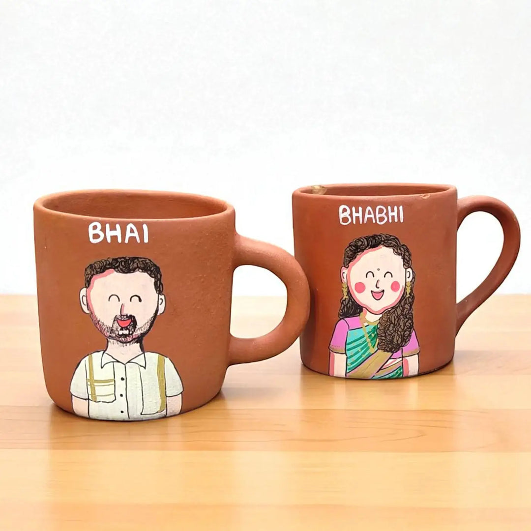 Photo Personalized Hand-Painted Terracotta Mug For Bhaiya And Bhabhi | Set Of 2